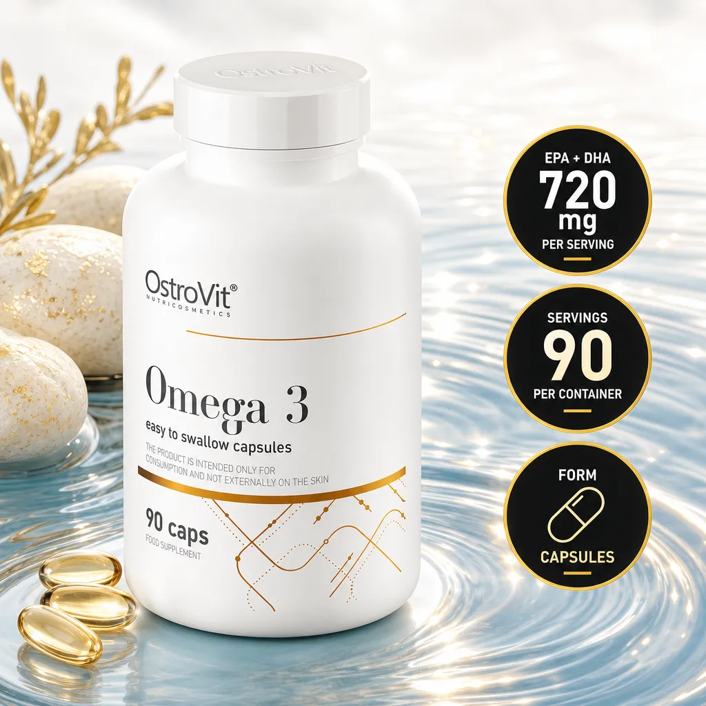 OstroVit Omega 3 Easy to Swallow 90 Caps fish oil supplement in softgel capsule form with EPA and DHA