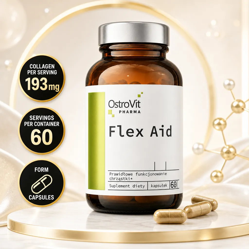 OstroVit Pharma Flex Aid joint support supplement in capsule form, 60 capsules in an amber bottle