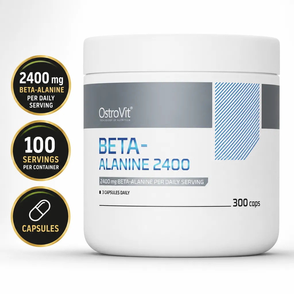 OstroVit Beta-Alanine 2400 supplement in capsule form, 300 capsules with 2400 mg beta-alanine per daily serving