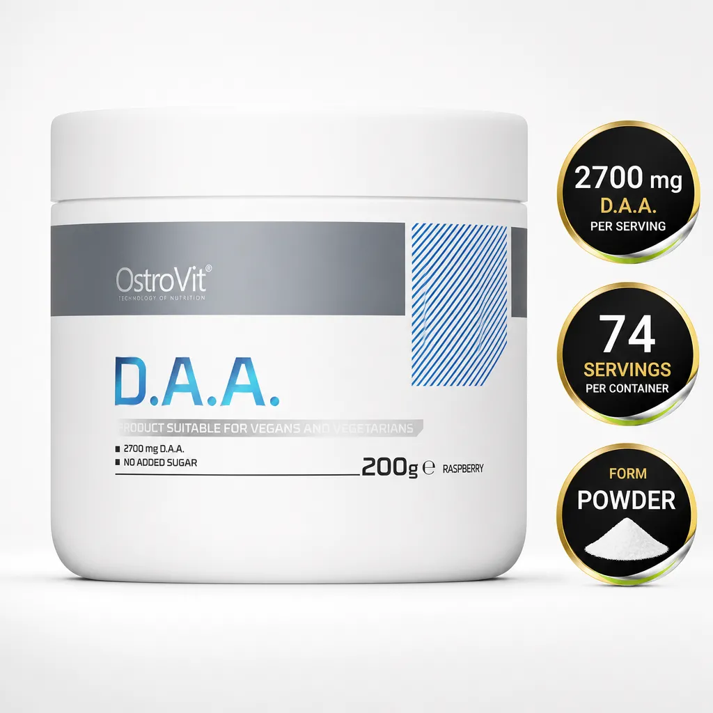 OstroVit D.A.A. 200g raspberry-flavoured D-aspartic acid supplement in micronized powder form