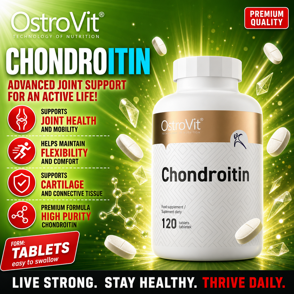 OstroVit Chondroitin 120 Tabs bottle, white plastic container with blue and silver label, 120 tablets supplement