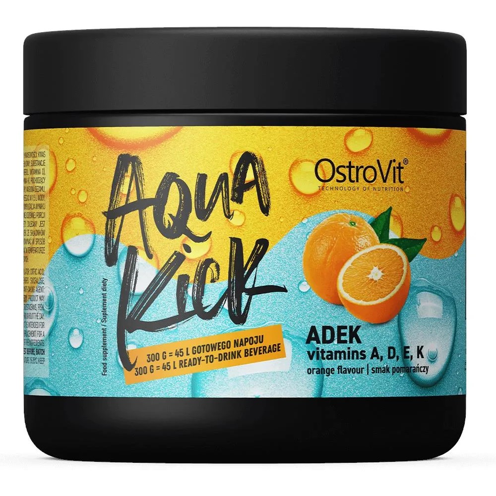 sport drink, orange flavor, vitamins A D E K, aqua lick, powder jar