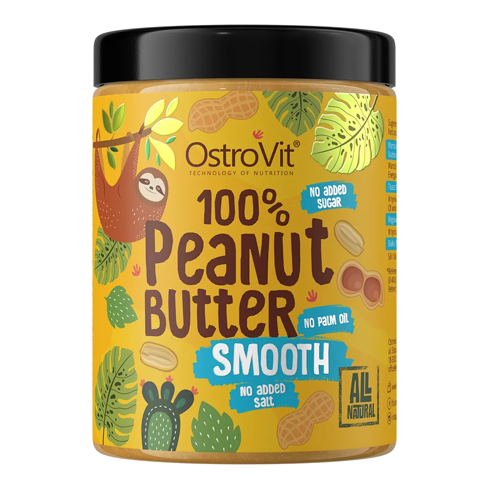 OstroVit 100% Peanut Butter Smooth 1000g is an all-natural, creamy peanut butter made from roasted peanuts, with no added sugar, salt, or palm oil.