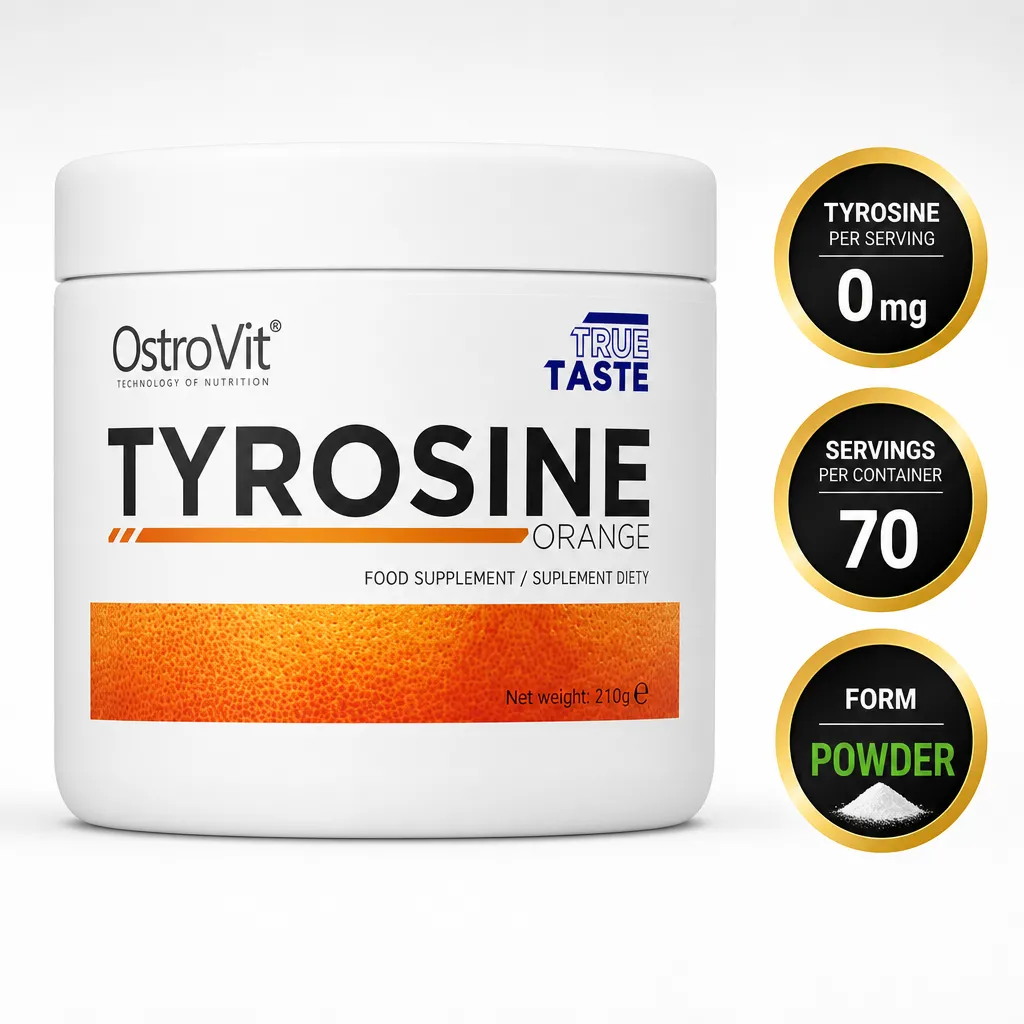 OstroVit Tyrosine 210g orange-flavoured amino acid food supplement in powder form