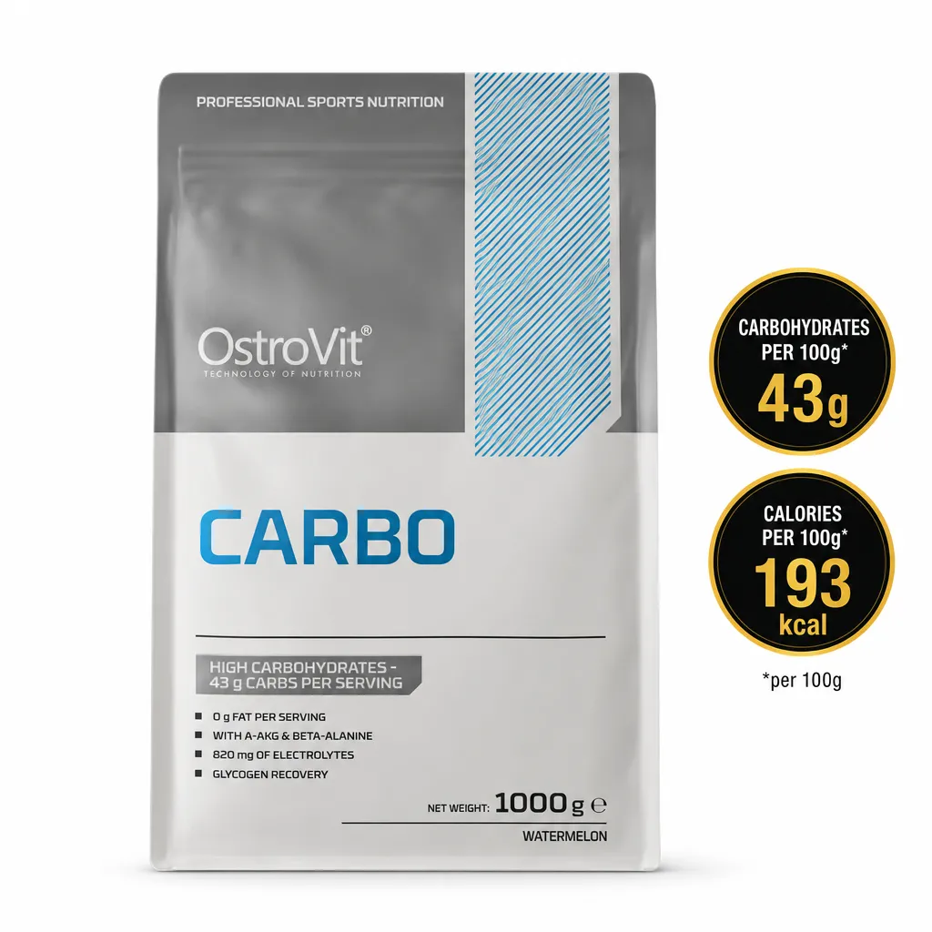 OstroVit Carbo 1000g watermelon carbohydrate powder supplement in a silver pouch