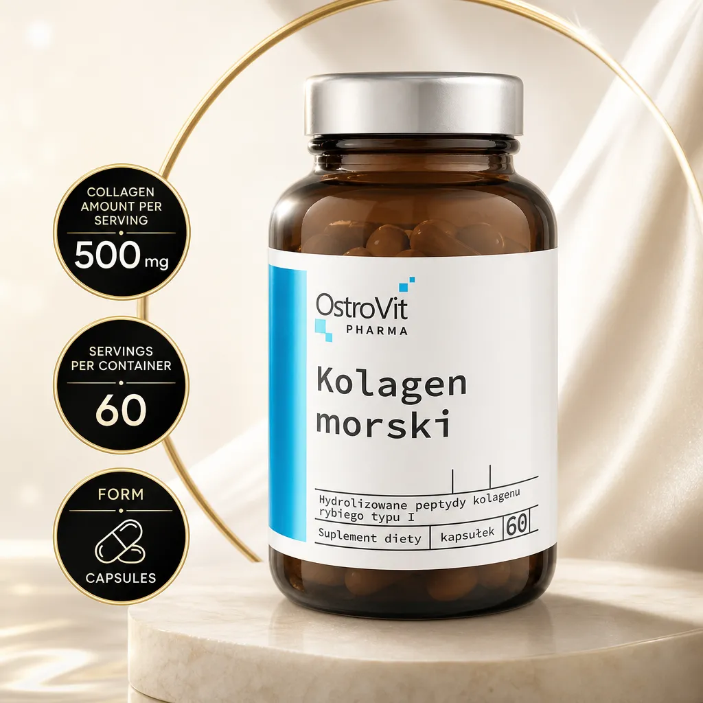 OstroVit Pharma Marine Collagen 60 Caps, hydrolysed type I marine collagen supplement in capsule form with 60 capsules