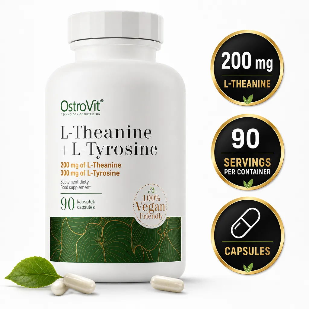 OstroVit L-Theanine + L-Tyrosine vegan dietary supplement capsules, 90 capsules with 200 mg L-theanine and 300 mg L-tyrosine
